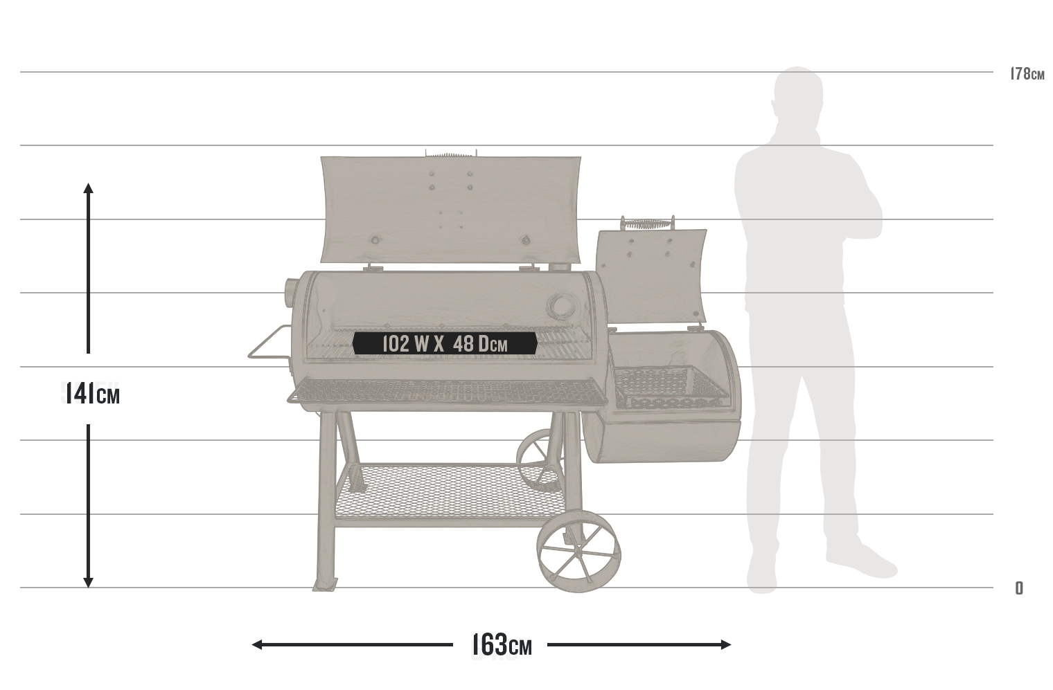 Longhorn Reverse Flow Offset Smoker dimensions