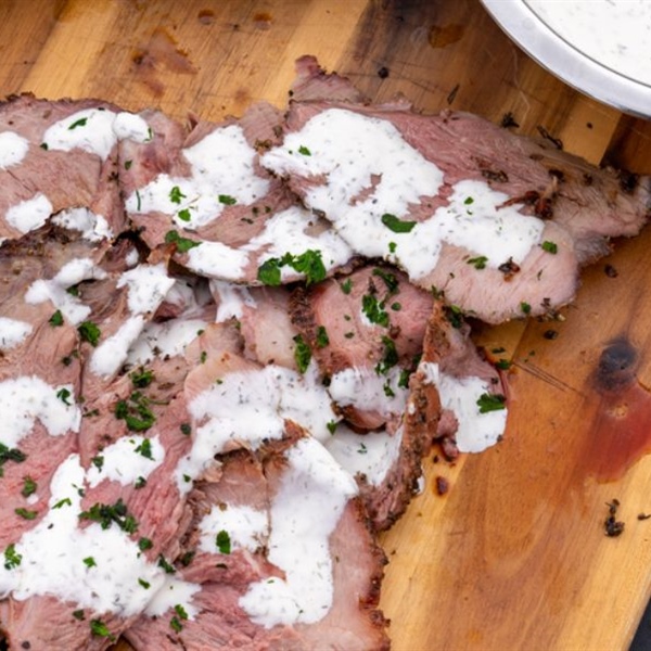 Smoked Hanging Leg of Lamb with Dill Sauce